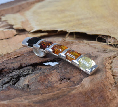 Multi Baltic Amber 925 Sterling Silver Pendant