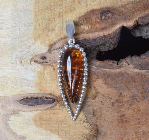 Baltic Amber 925 Sterling Silver Teardrop Natural Gemstone Pendant