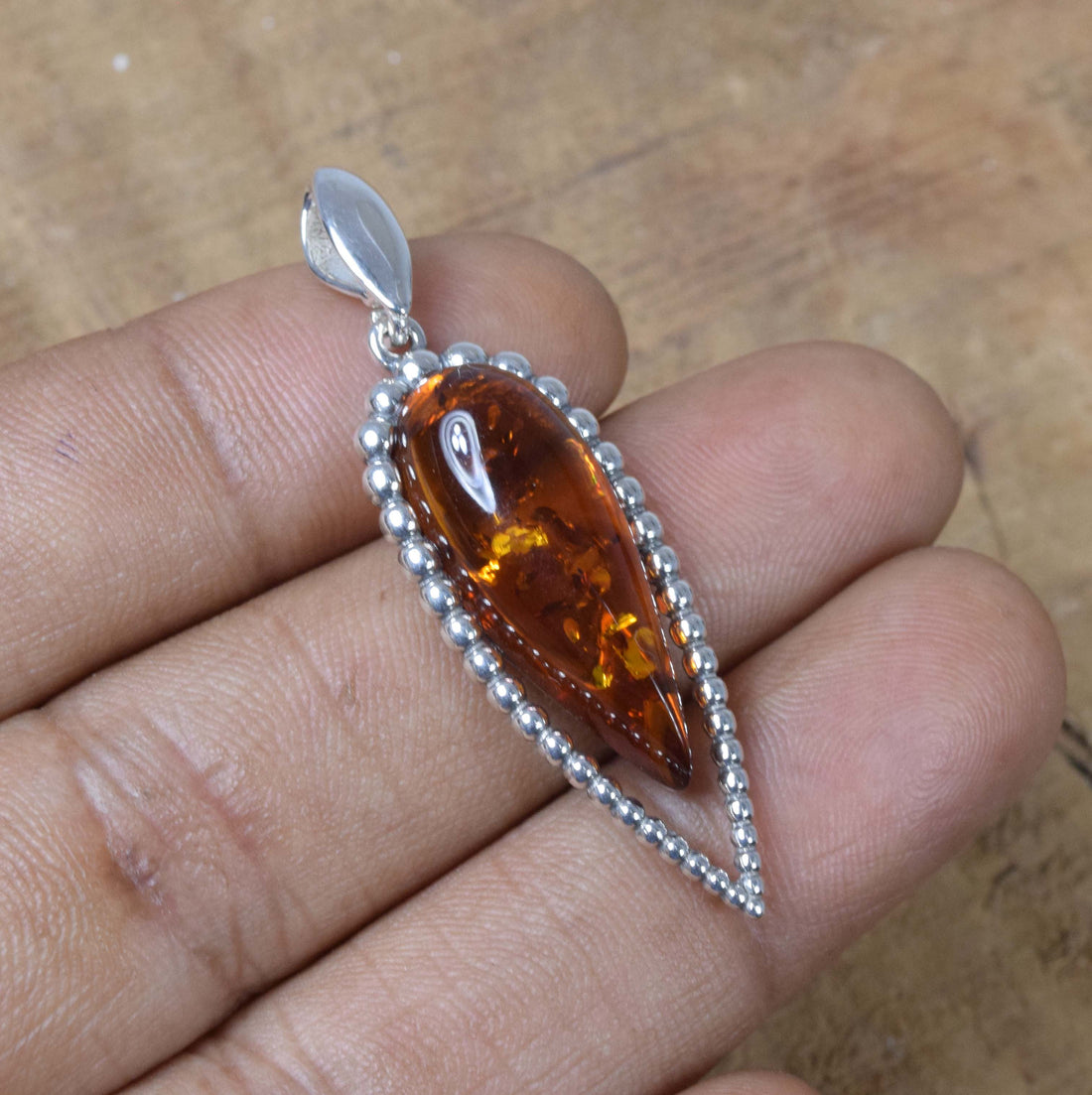 Baltic Amber 925 Sterling Silver Teardrop Natural Gemstone Pendant