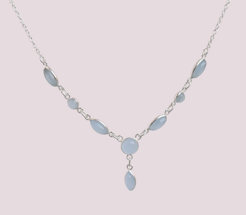 925 Sterling Silver Natural Gemstone Chain Necklace 44cm