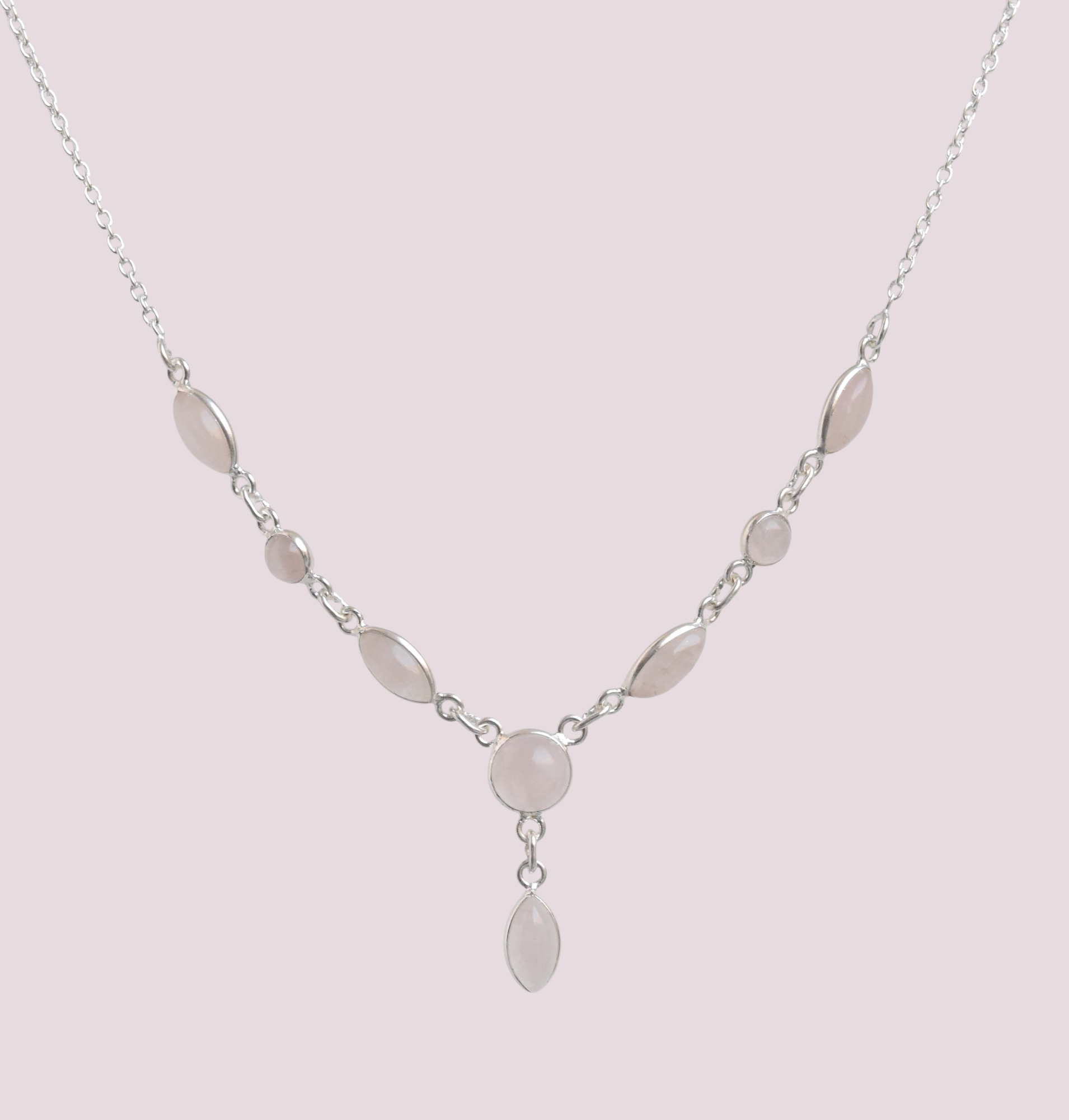 925 Sterling Silver Natural Gemstone Chain Necklace 44cm