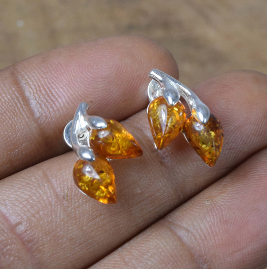 Baltic Amber Hook 925 Sterling Silver Stud