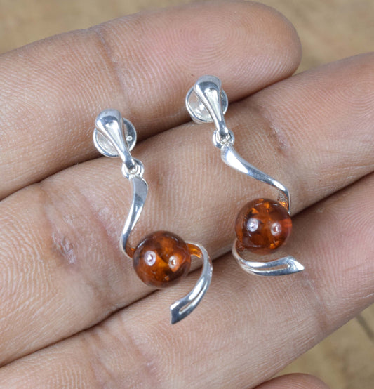 Baltic Amber Hook 925 Sterling Silver Stud