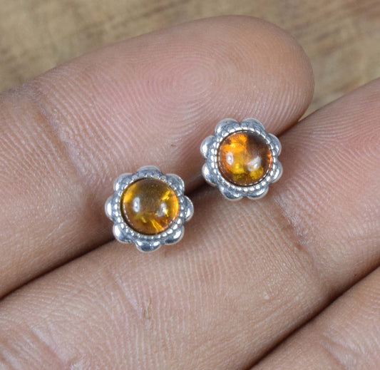 Baltic Amber Hook 925 Sterling Silver Stud