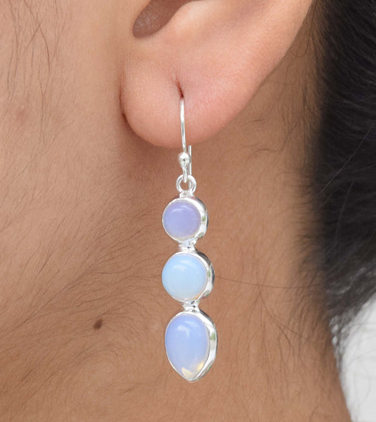 Milky Opalite 925 Sterling Silver Gemstone Hook Earring