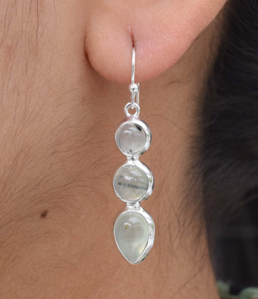 Prehnite 925 Sterling Silver Gemstone Hook Earring