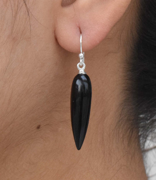 Black Onyx 925 Sterling Silver Gemstone Hook Earring