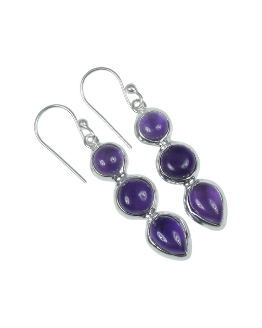 Purple Amethyst 925 Sterling Silver Gemstone Hook Earring