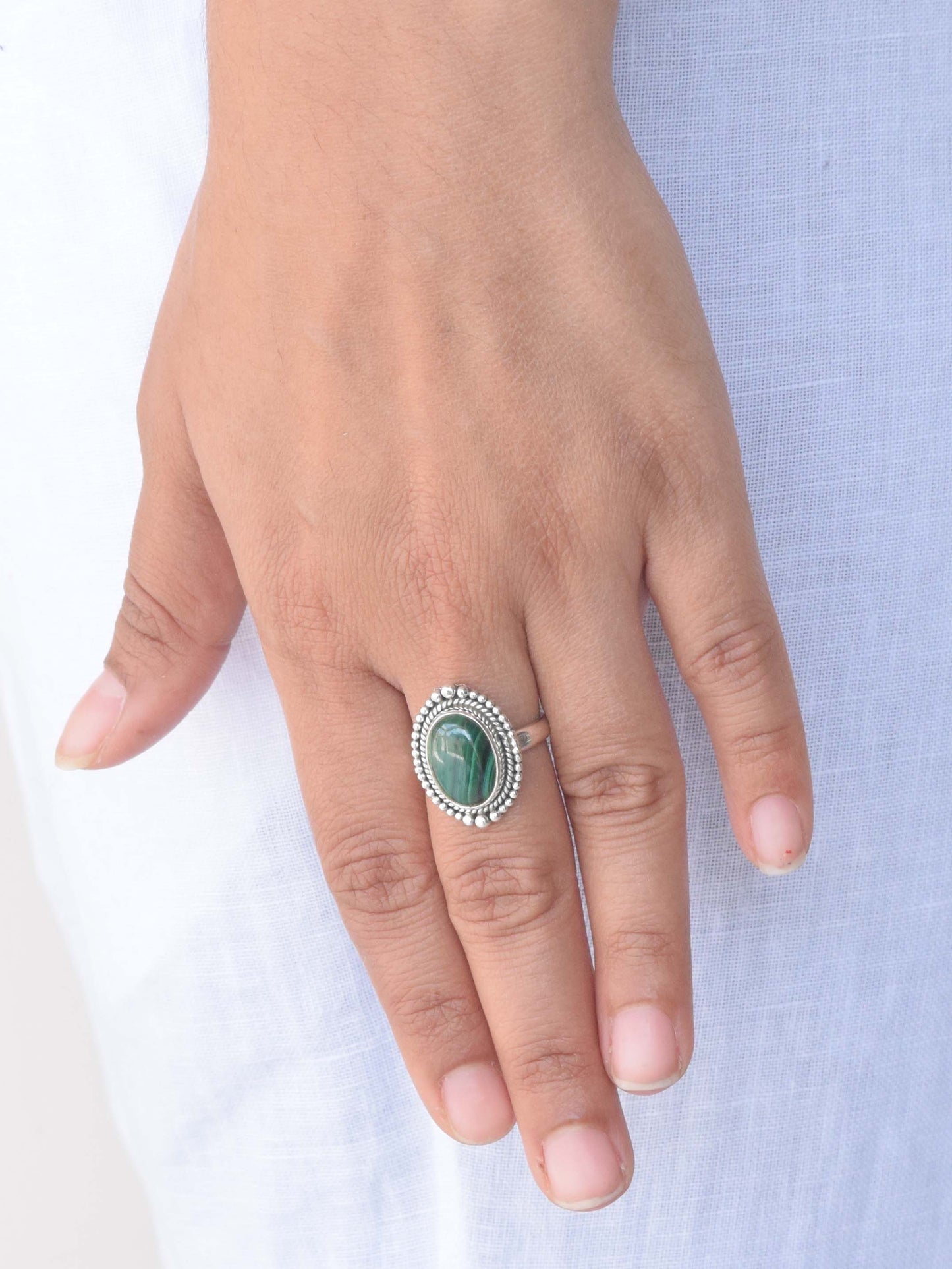 Green Malachite 925 Sterling Silver Gemstone Ring