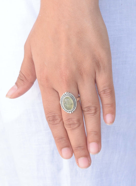 Green Prehnite 925 Sterling Silver Gemstone Ring