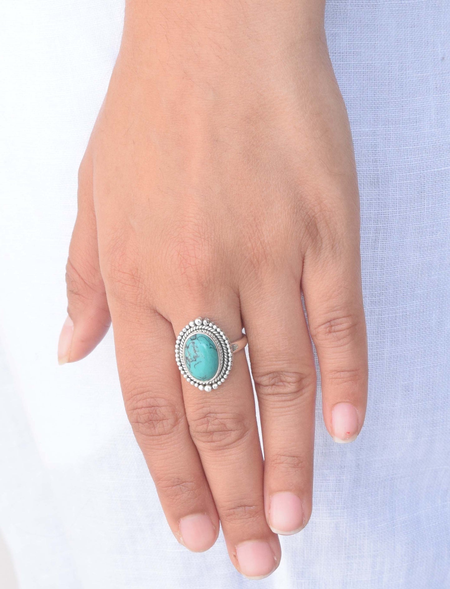 Blue Turquoise 925 Sterling Silver Gemstone Ring