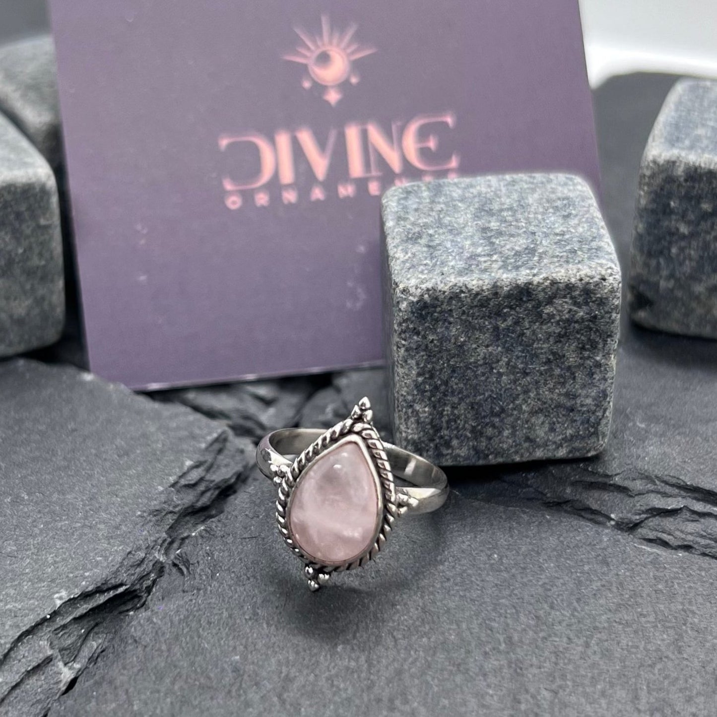 Kismet Pink Rose Quartz 925 Sterling Silver Ring