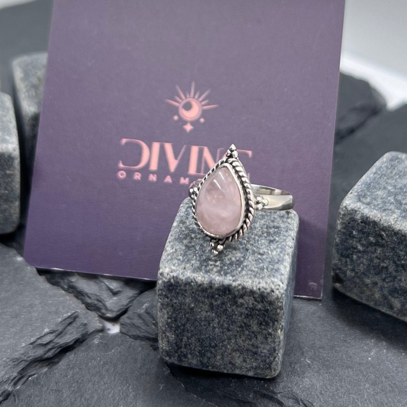 Kismet Pink Rose Quartz 925 Sterling Silver Ring