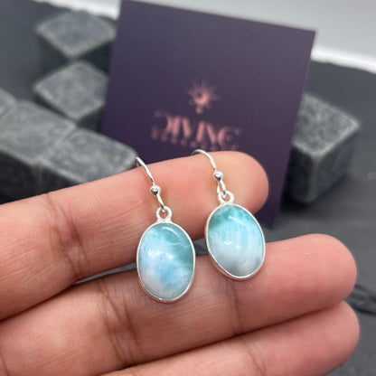 Larimar 925 Sterling Silver Natural Gemstone 1 Pair Hook Earring ~ Handmade Jewelry ~ Oval Shape Earring