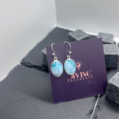 Larimar 925 Sterling Silver Natural Gemstone 1 Pair Hook Earring ~ Handmade Jewelry ~ Oval Shape Earring