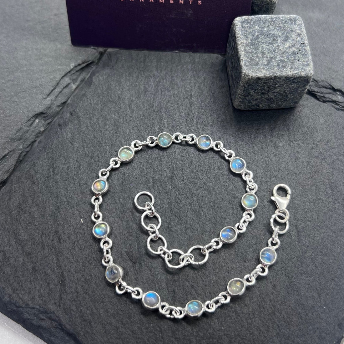 Rainbow Moonstone 925 Sterling Silver Bezel Bracelet