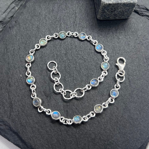 Rainbow Moonstone 925 Sterling Silver Bezel Bracelet