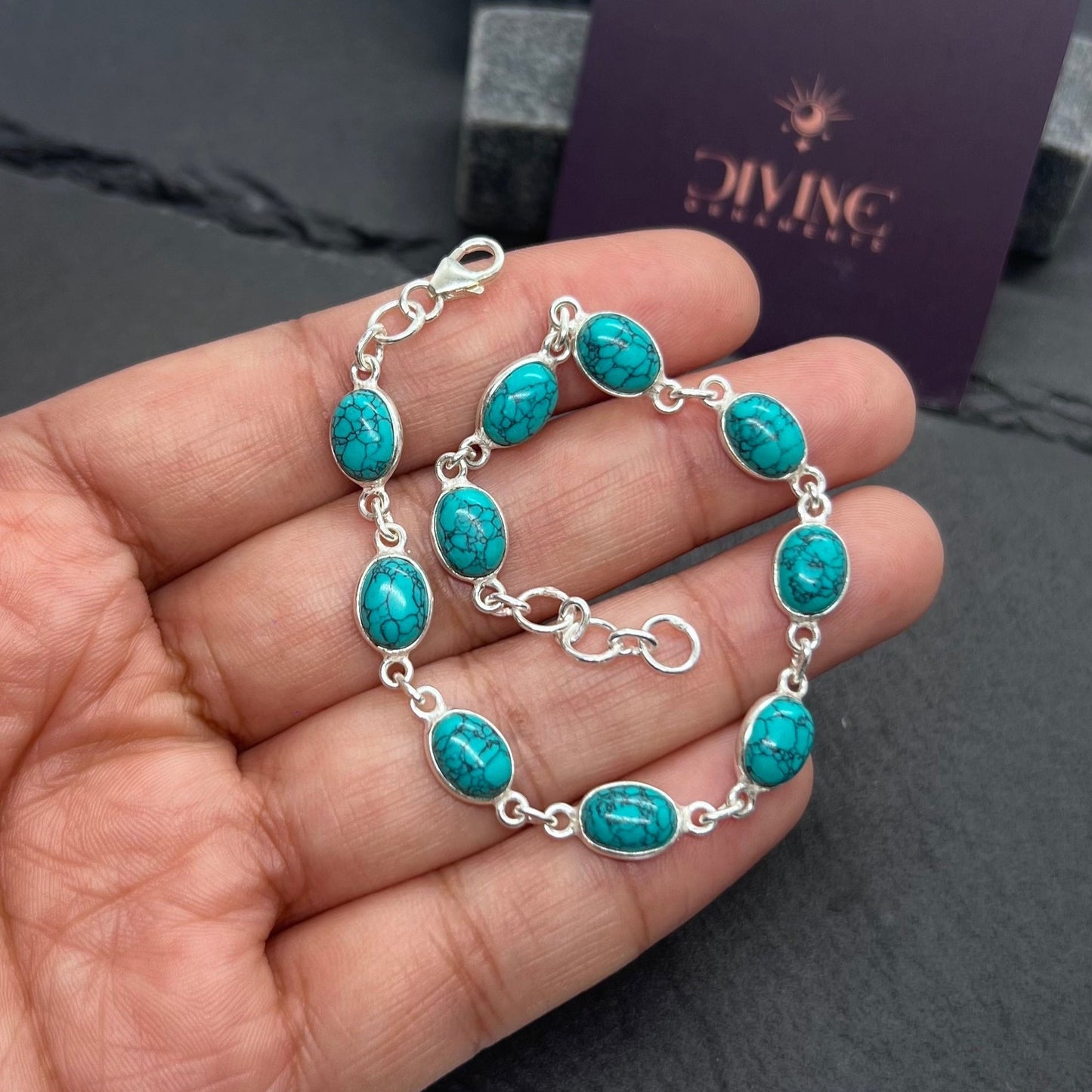 Blue Turquoise 925 Sterling Silver Adjustable Bracelet