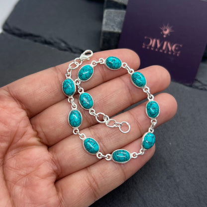 Blue Turquoise 925 Sterling Silver Adjustable Bracelet