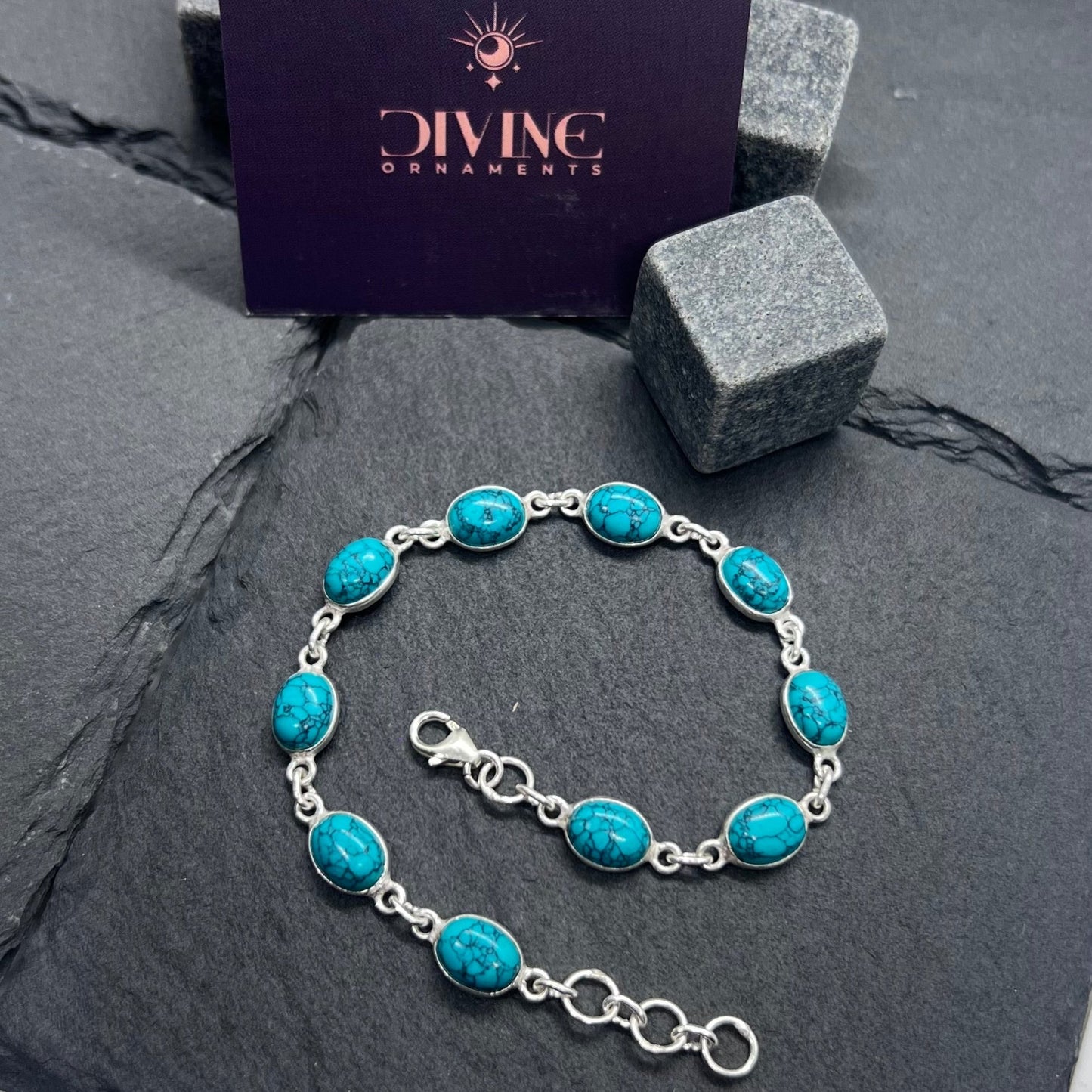 Blue Turquoise 925 Sterling Silver Adjustable Bracelet