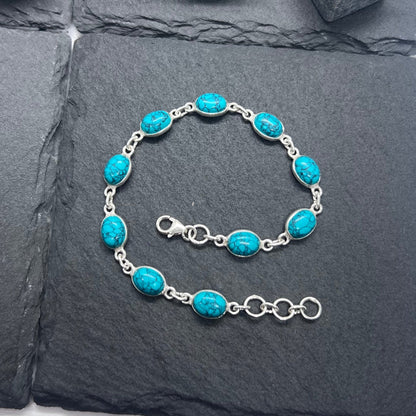 Blue Turquoise 925 Sterling Silver Adjustable Bracelet