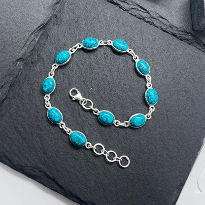 Blue Turquoise 925 Sterling Silver Adjustable Bracelet