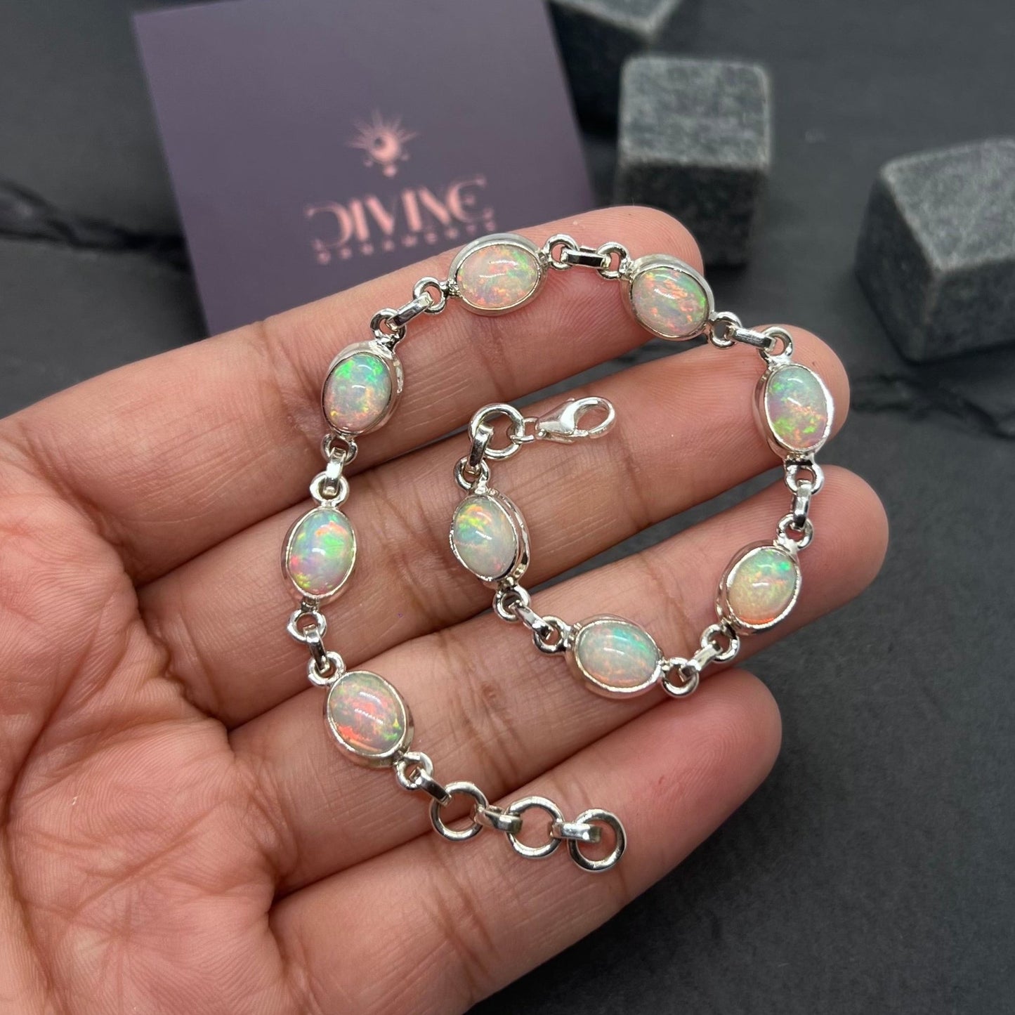 Natural Ethiopian Opal 925 Sterling Silver Bracelet