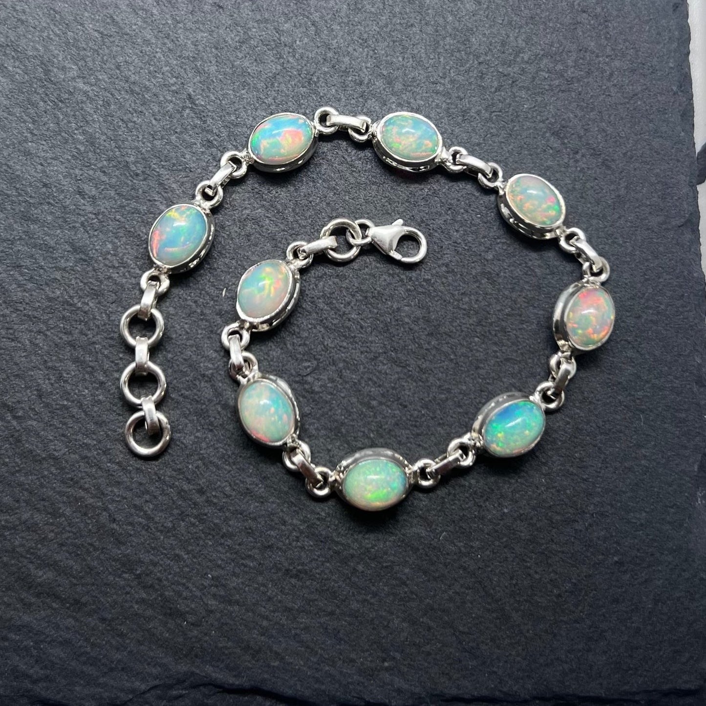 Natural Ethiopian Opal 925 Sterling Silver Bracelet