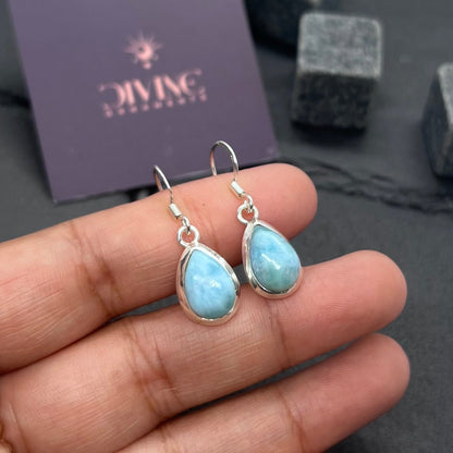 Blue Larimar 925 Sterling Silver Gemstone Hook Earring