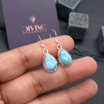 Blue Larimar 925 Sterling Silver Gemstone Hook Earring