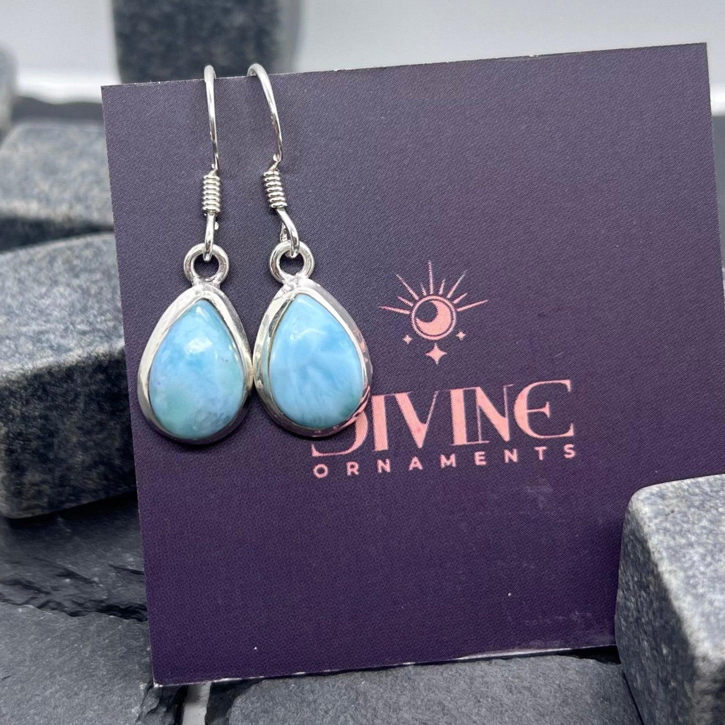 Blue Larimar 925 Sterling Silver Gemstone Hook Earring