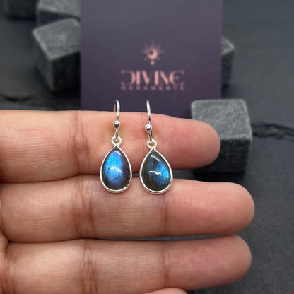 Labradorite 925 Sterling Silver Black Moonstone Silver Jewelry 1 PAIR Hook Earring