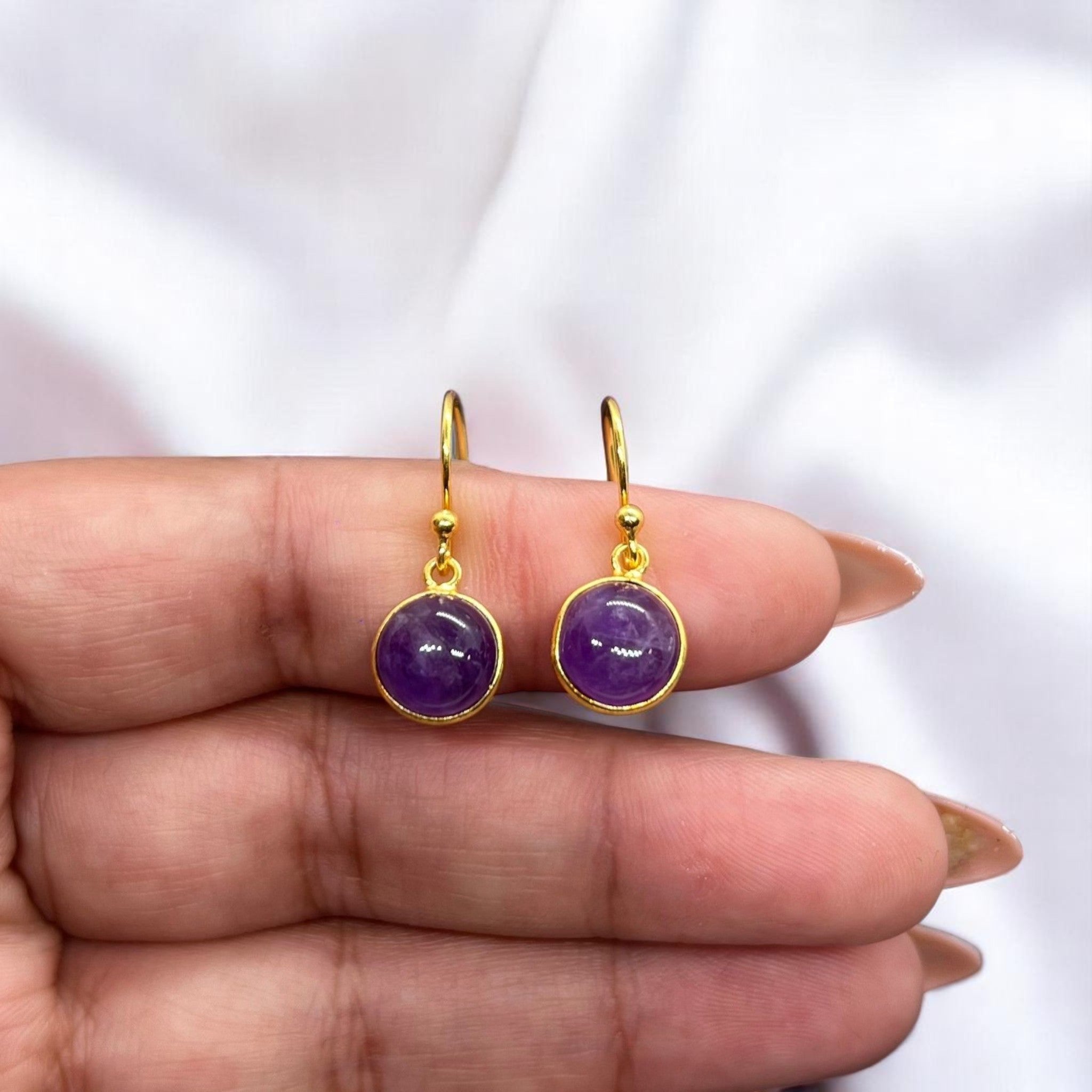 Purple Amethyst 925 Sterling Silver 18 Carat Gold Overlay Hook Earring
