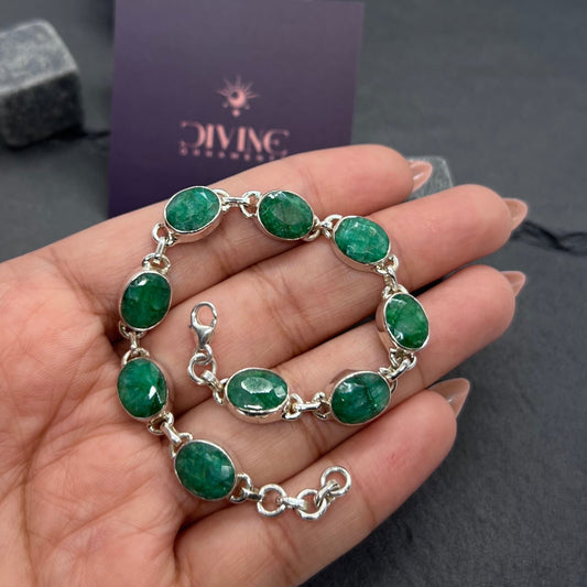 Green Emerald 925 Sterling Silver Bracelet