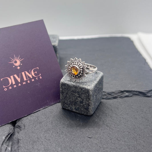 Citrine Natural Gemstone Floral 925 Sterling Silver Ring