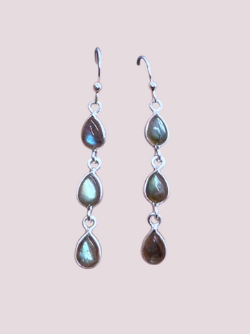 925 Sterling Silver Natural Gemstone 3 stone Hook Earring
