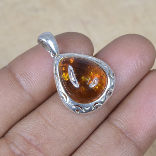 Yellow Baltic Amber 925 Sterling Silver Pendant