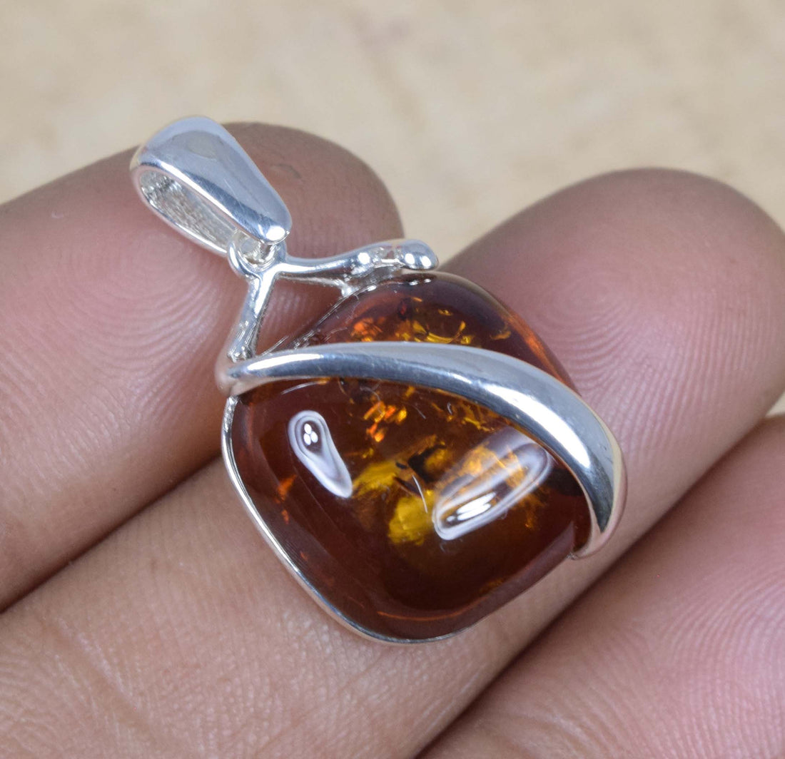 Baltic Amber 925 Sterling Silver Cushioned Amber Pendant with Modern Wrap