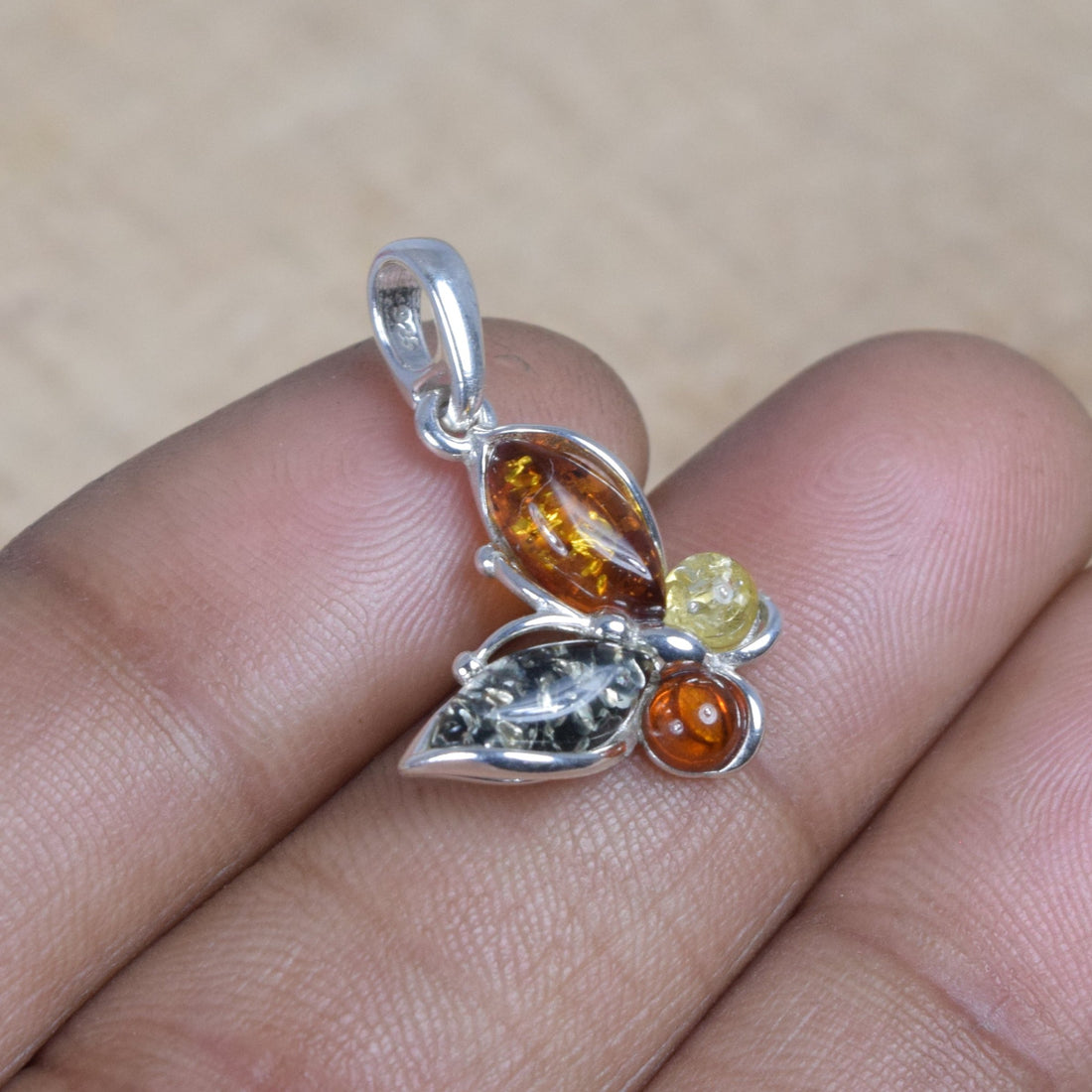 Multi Baltic Amber 925 Sterling Silver Natural Gemstone Pendant
