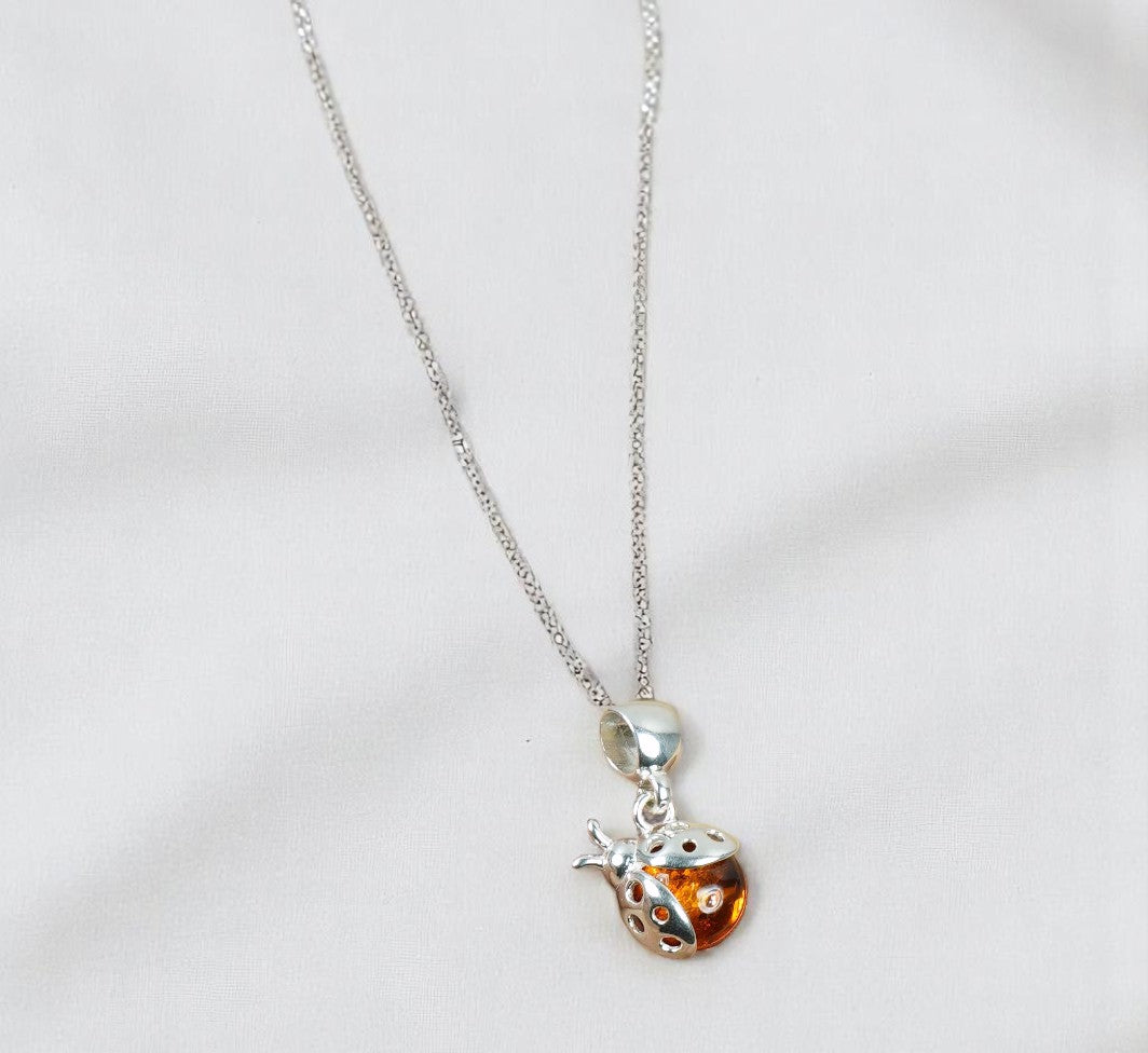 Baltic Amber 925 Sterling Silver Ladybug Charm Pendant