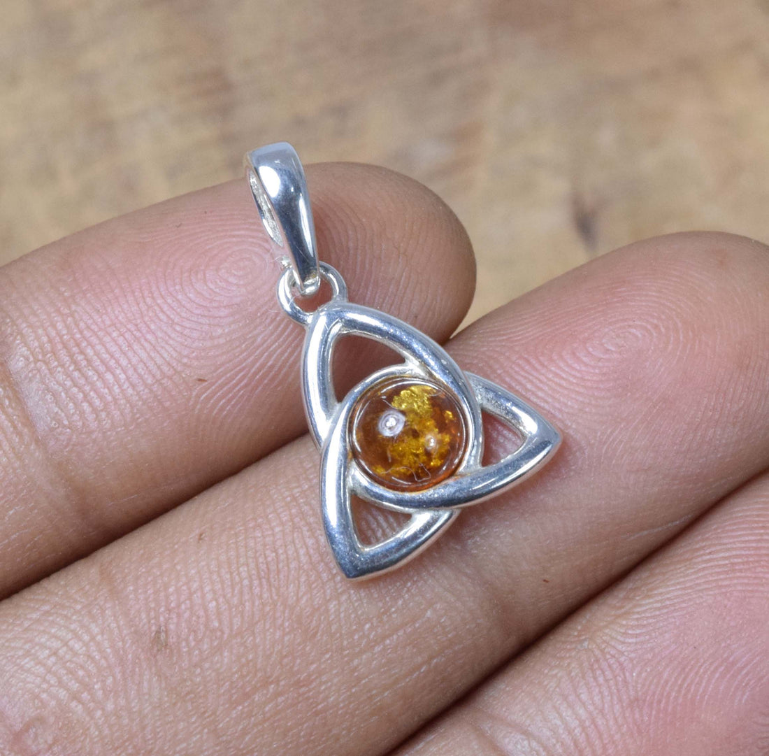 Baltic Amber 925 Sterling Silver Natural Gemstone Triquetra Pendant