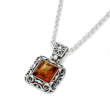 Baltic Amber 925 Sterling Silver Vintage Square Pendant