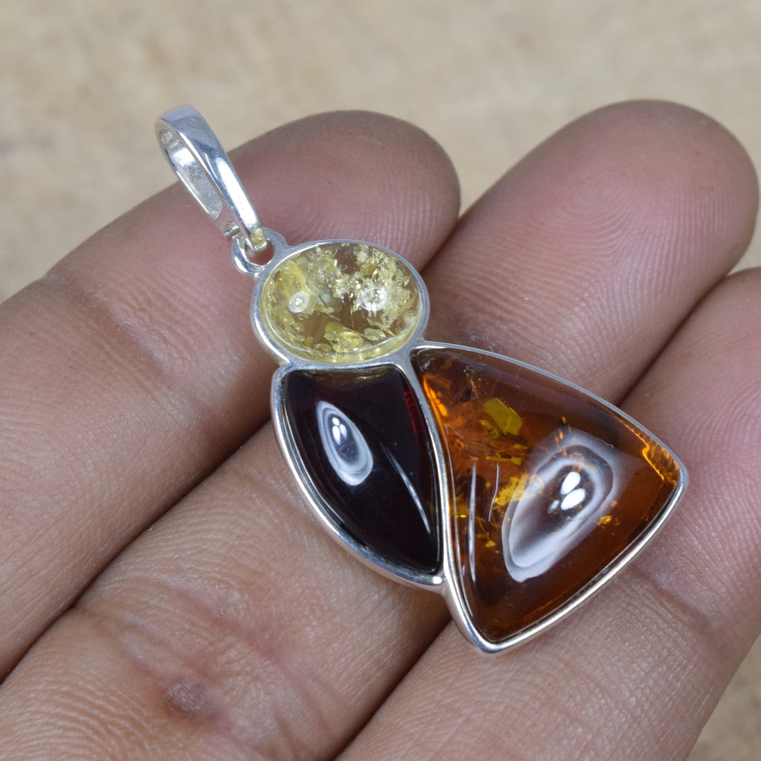 Multi Baltic Amber 925 Sterling Silver Natural Gemstone Pendant