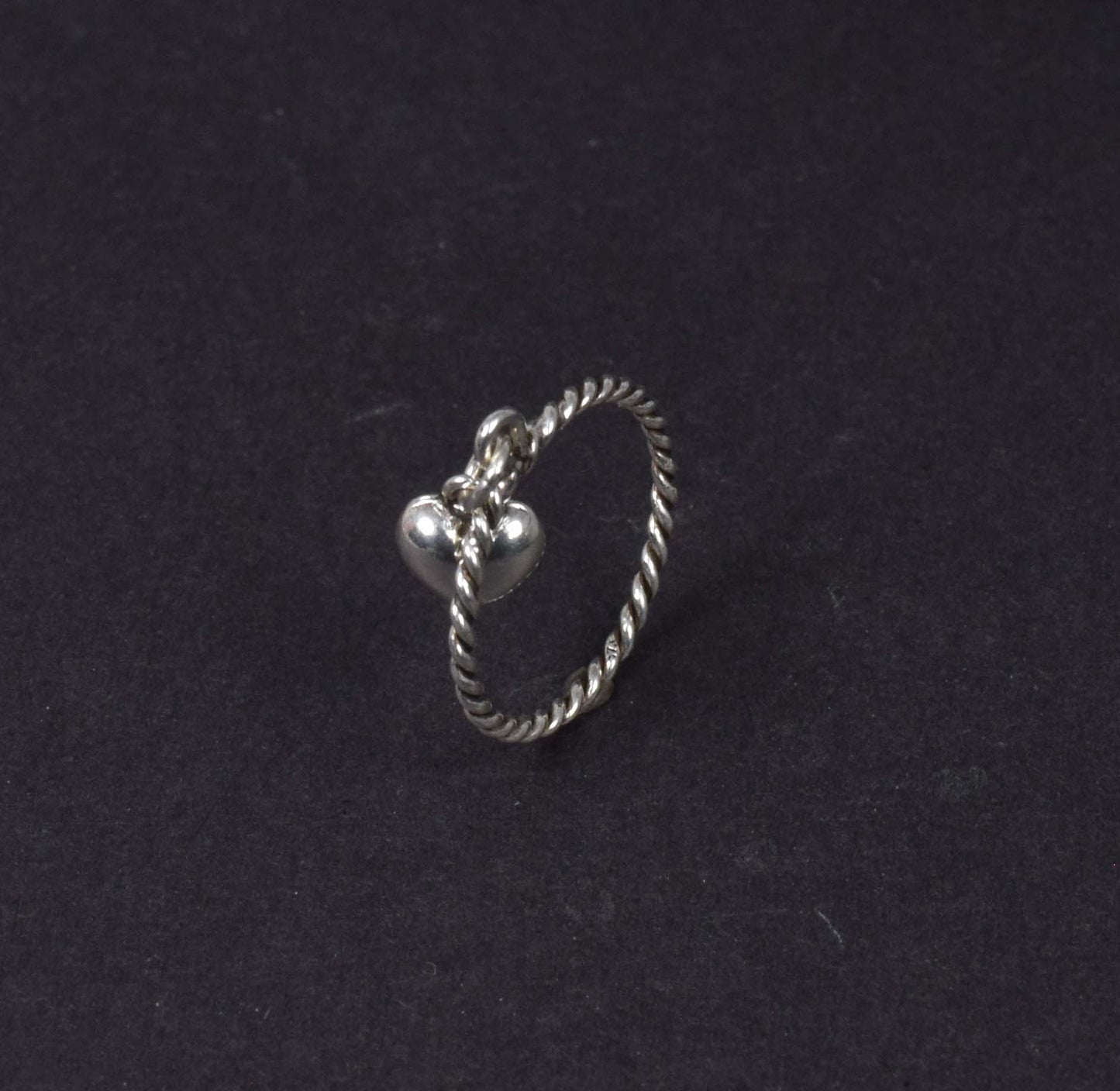 925 Sterling Silver Plain Ring ~ One Mini Puffed Heart Charm Ring