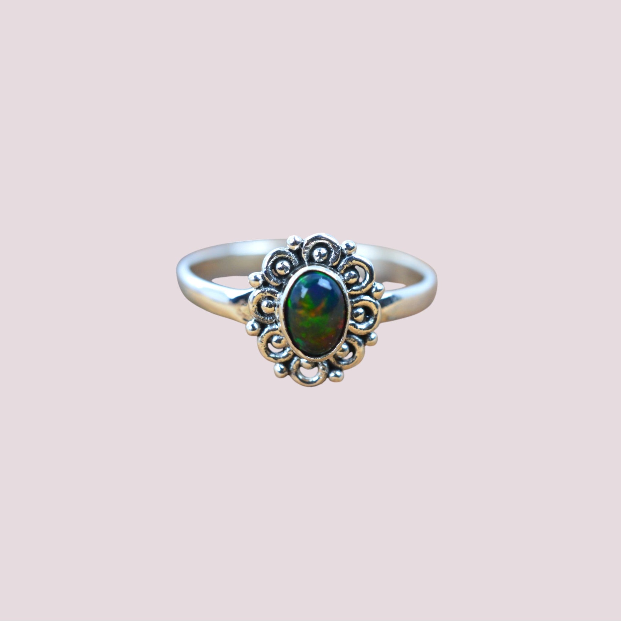 Black Ethiopian Opal 925 Sterling Silver Natural Gemstone Ring