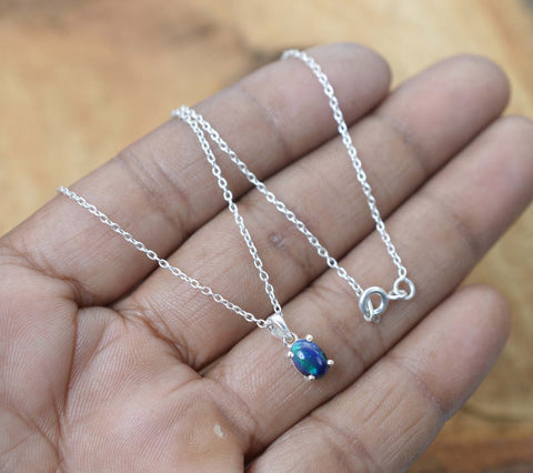 925 Sterling Silver Natural Gemstone Oval Shape Chain Pendant