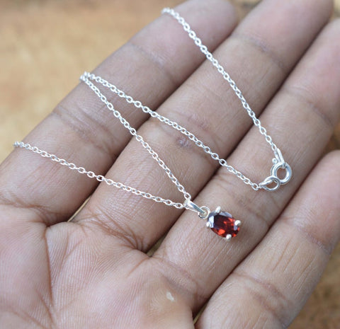 925 Sterling Silver Natural Gemstone Oval Shape Chain Pendant
