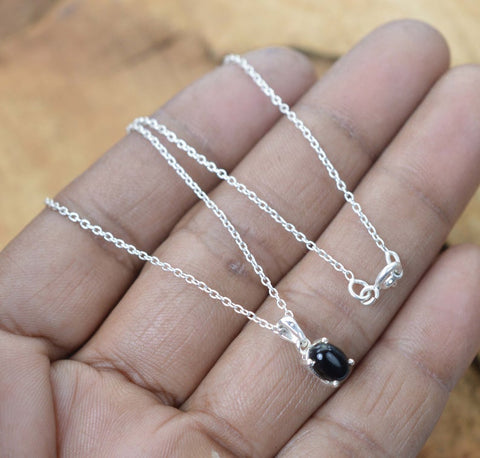 925 Sterling Silver Natural Gemstone Oval Shape Chain Pendant