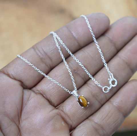 925 Sterling Silver Natural Gemstone Oval Shape Chain Pendant