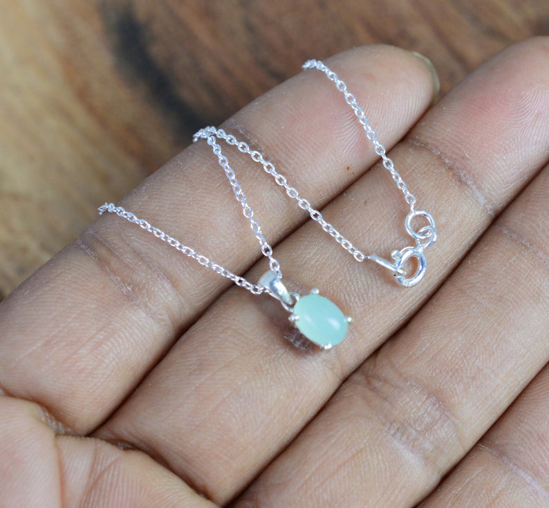 925 Sterling Silver Natural Gemstone Oval Shape Chain Pendant